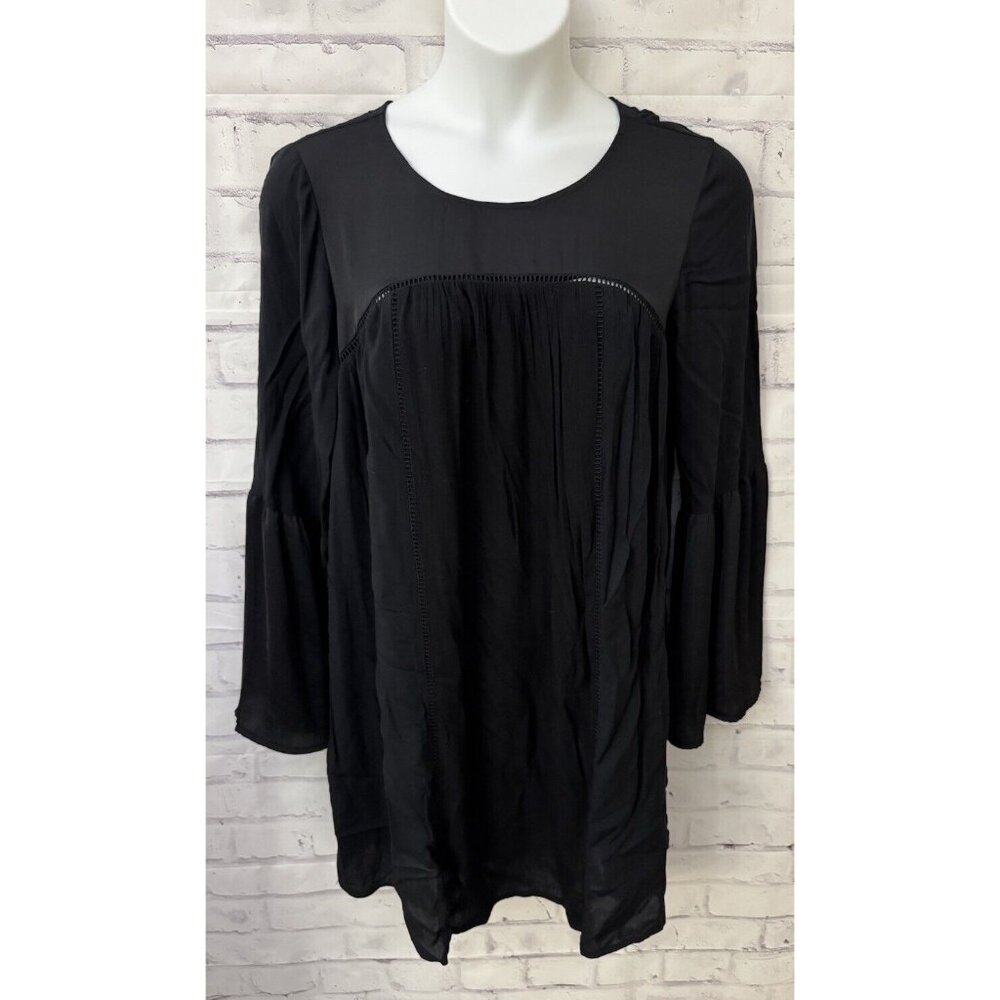 Knox Rose Size L Black Rayon Boho Trapeze Dress Bell Kimono Sleeve New‎